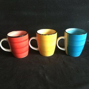 Gibson Home Colored Stoneware Coffee Mugs Cups Set Of 3 Blue Yellow Red